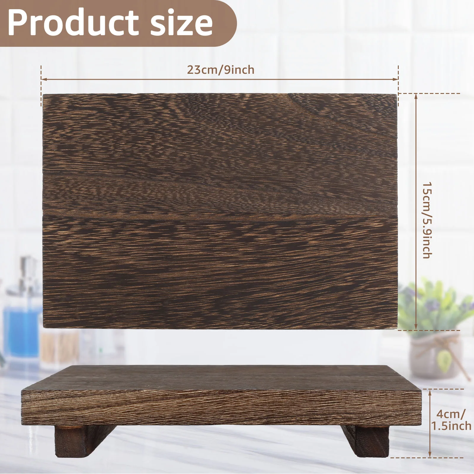 Wood Pedestal Stand Anti-Slip Riser Soap Tray Farmhouse Wooden Vintage Kitchen Bathroom Counter Decor Sink Tray Candle Plant