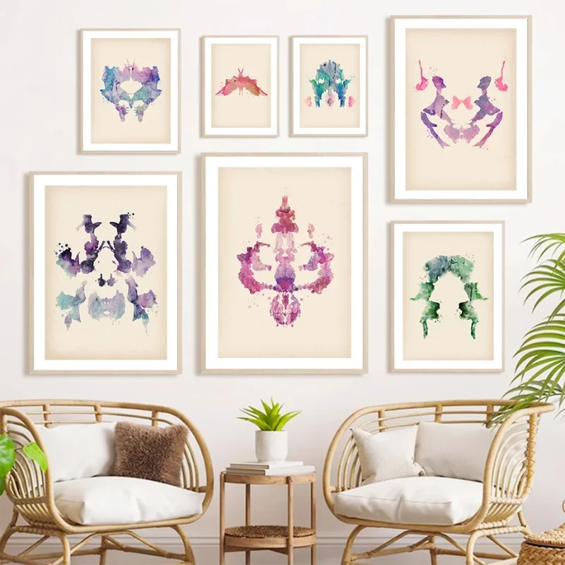 12 Rorschach اختبار بطاقات الرجعية الملصقات الطبية علم النفس الرسم على لوحات القماش الجدارية الشمال يطبع جدار صورة للديكور عيادة