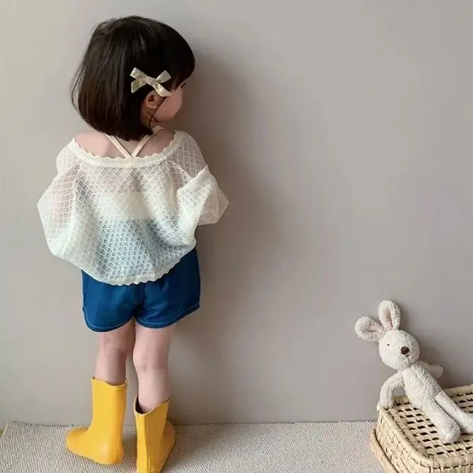 2026 Hollow-out Knit for Girls Summer Lightweight Breathable Protection Top Fashion and Cool Kids Coat
