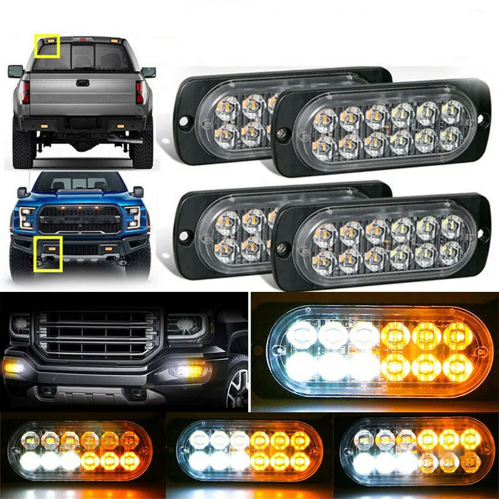 Car/Truck 12-24V Car Body Side Warning Light 12led Ultra-Thin Strobe Light Strobe Lamp 36W White Yellow Red Bule Color