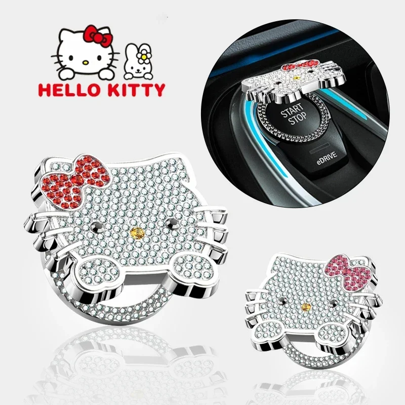 Sanrio Hello Kitty Car ONE-CLICK Start Stop Buttons Protective Cover Cute Interior Car Engine Ignition Start Switch Button Cover