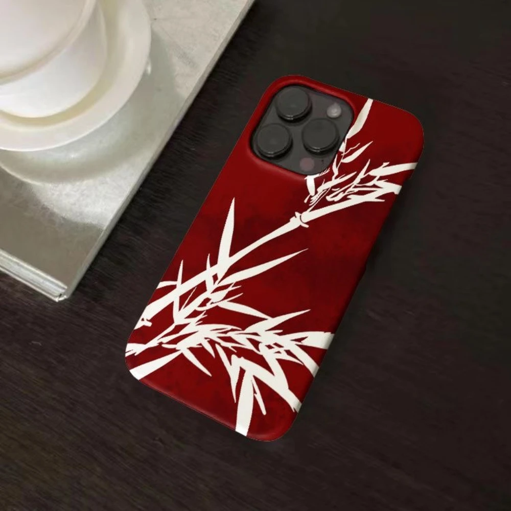 النمط الصيني الأحمر الخيزران نمط الرجعية الجمالية قضية الهاتف آيفون 17 16 15 14 11 12 13 برو ماكس الهواء زائد الغطاء الخلفي