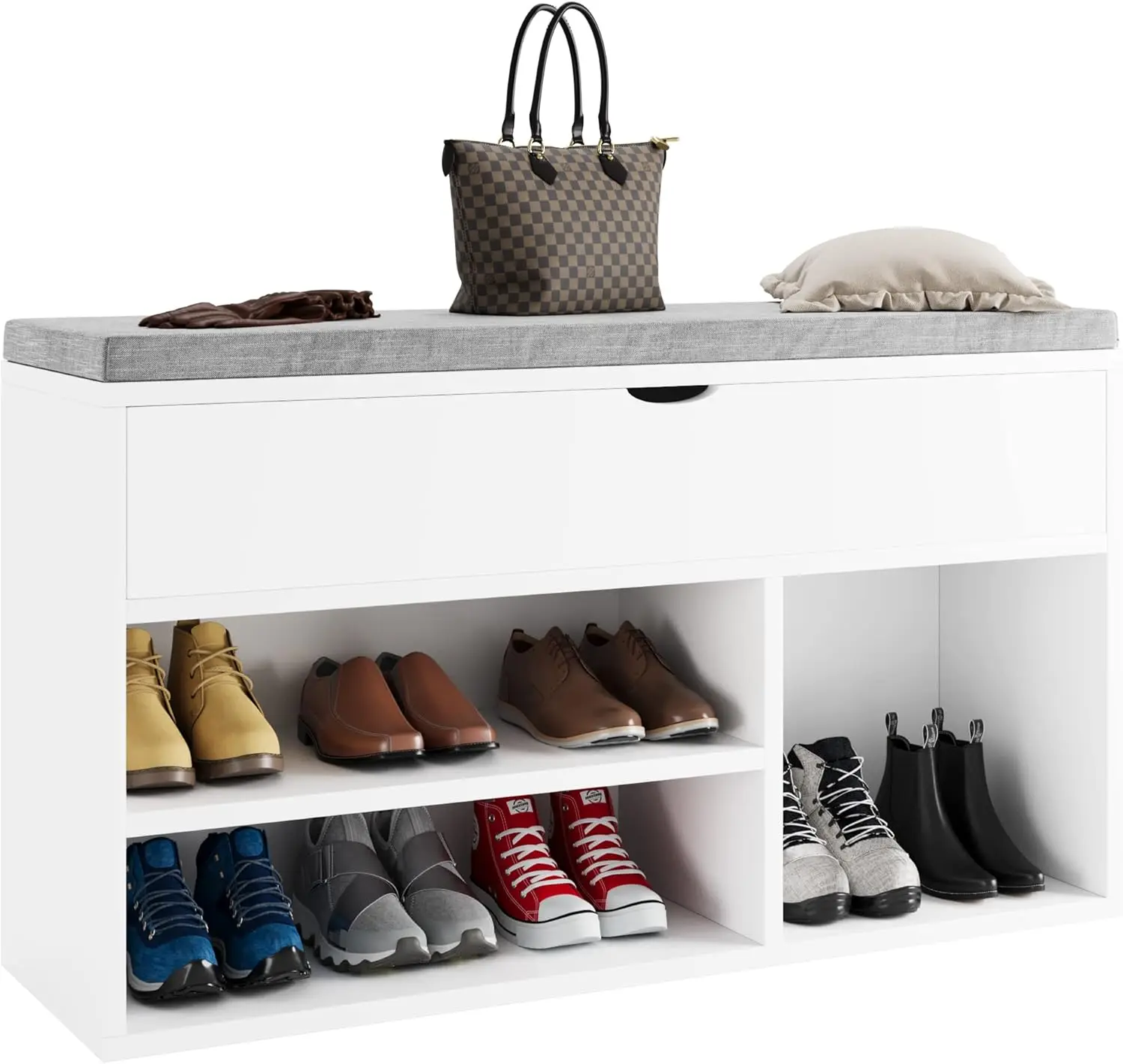 

Shoe Storage Bench, Rack With Comfortable Thickened Cushion, Ample Storage Space With Lift-Up Storage Box And 2 Tiers Shoe Rack