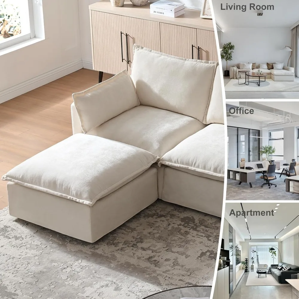 أريكة مقطعية على شكل حرف L مع مسند، أريكة وحدات حديثة بأربعة مقاعد، أثاث غرفة معيشة مريح مع وسائد