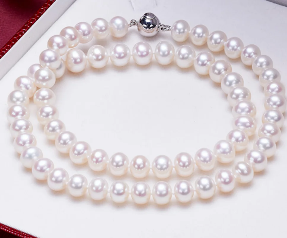 

gorgeous 10-11mm south sea round white pearl necklace 18inch 925s