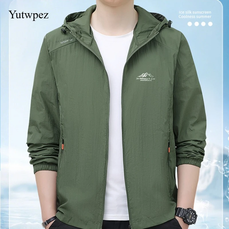 Men's Ice Silk UPF50+ Fishing Sun Protection Jacket Lightweight Outdoor Windbreaker Breathable Quick-Dry Hiking Running Clothing
