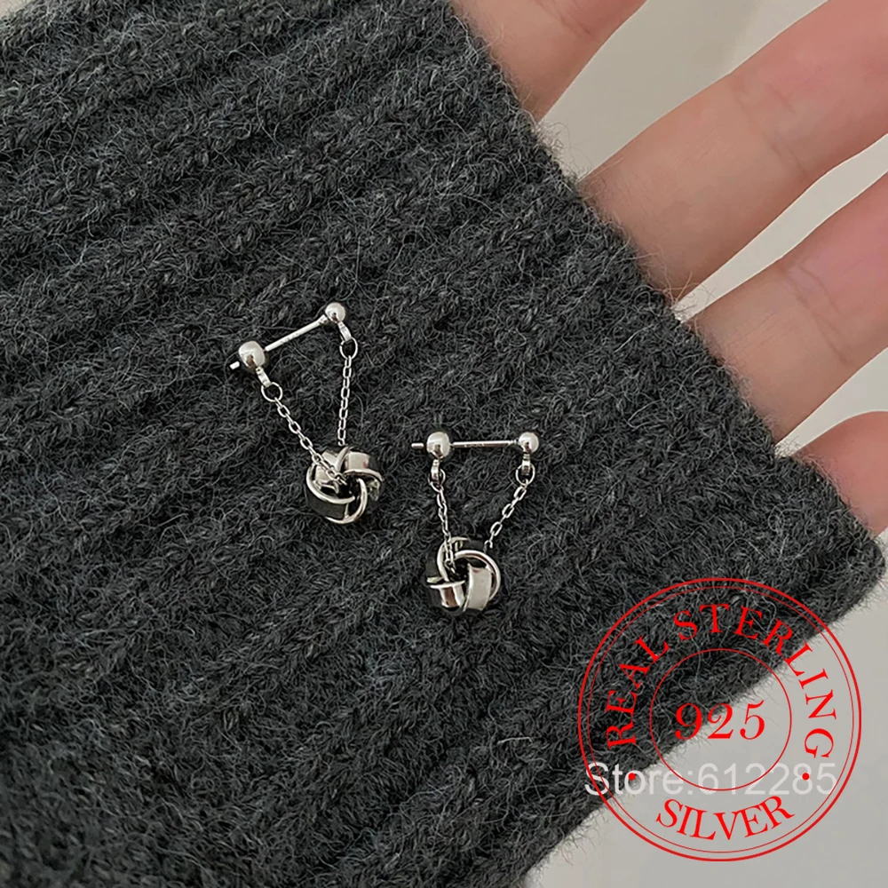 

Ювелирные изделия из стерлингового серебра 925, простые серьги-гвоздики с узлом Мебиуса и кисточками для женщин, ювелирные изделия для свадебной вечеринки для девочек, подарок другу