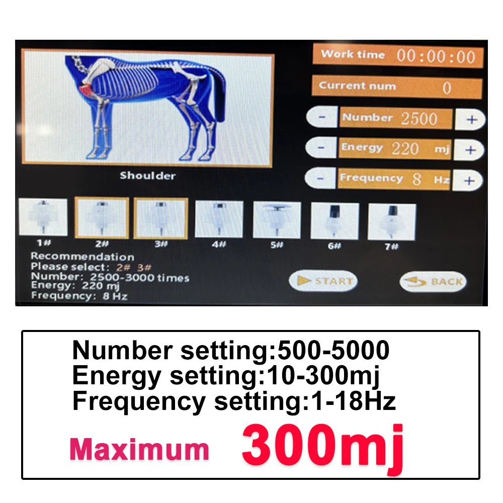 300MJ Shockwave Therapy Machine With 7 Head For Horse Body Massager Pain Removal Horse Animals Veterinary Shock Wave Device