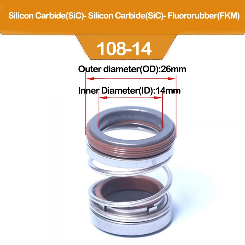 1 Uds 108 sello mecánico 108-25 anillo de sellado, sello de aceite, resistente a altas temperaturas, sello de agua, resorte único para bomba de agua