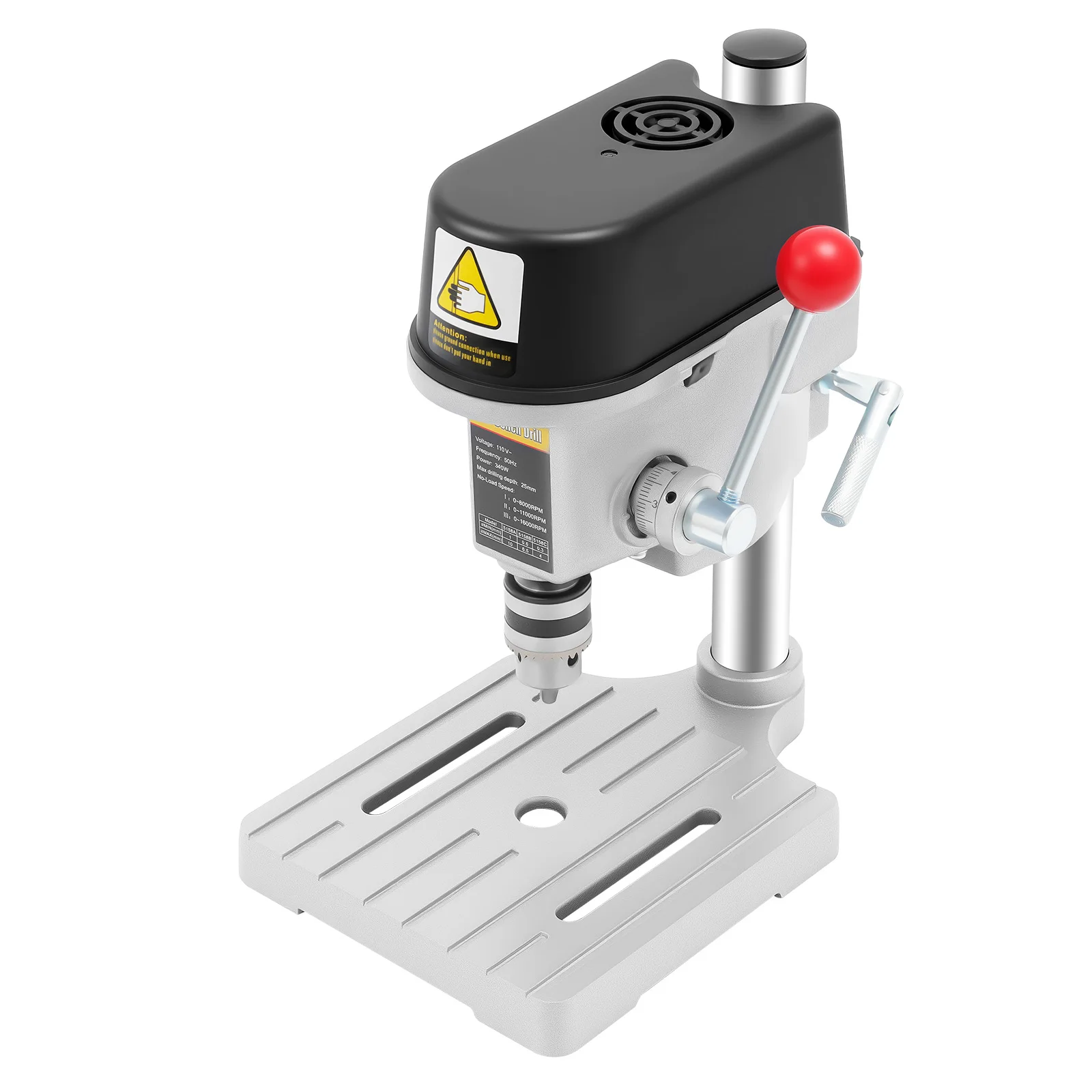 340 واط المحمولة مقاعد البدلاء الحفر الصحافة 3-مستوى تعديل السرعة طاولة صغيرة الحفر 25 مللي متر عمق الحفر الحفر تشاك 1-10 مللي متر كوليت ديام