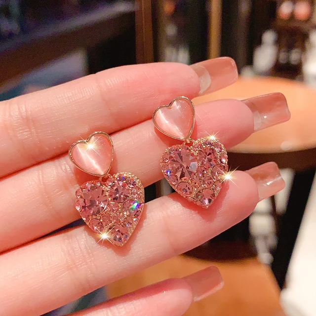 Cute pink diamond pink heart deals earrings