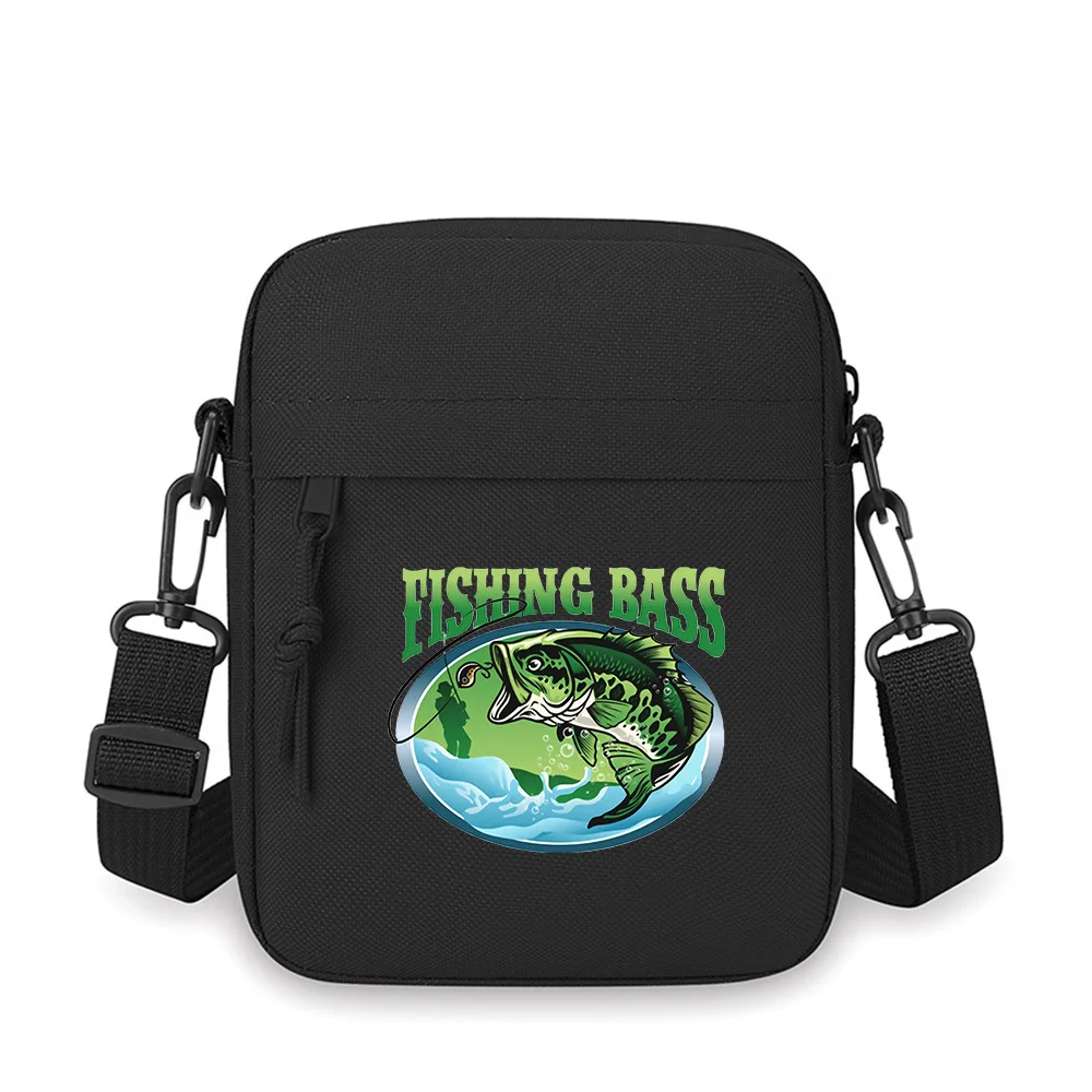 

Green Bass Fishing Hook Water Splash Men Crossbody Bag Single Shoulder Women Cartoon Anime Film Printing Design Unisex