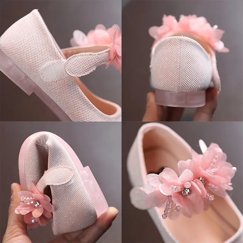 Girls' Shoes Beaded Little Flowers Princess Shoes Party Wedding Kids Flats Spring Fall Dress Shoes Children's Shoe For Girl