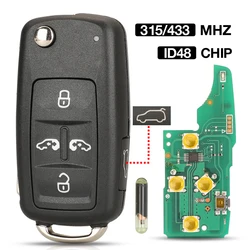 jingyuqin 5BTN 315/433MHZ ID48 Chip Flip Remote Key For Volkswagen Sharan Multivan Caravelle 5K0837202AD/7N0837202F HU66 Blade