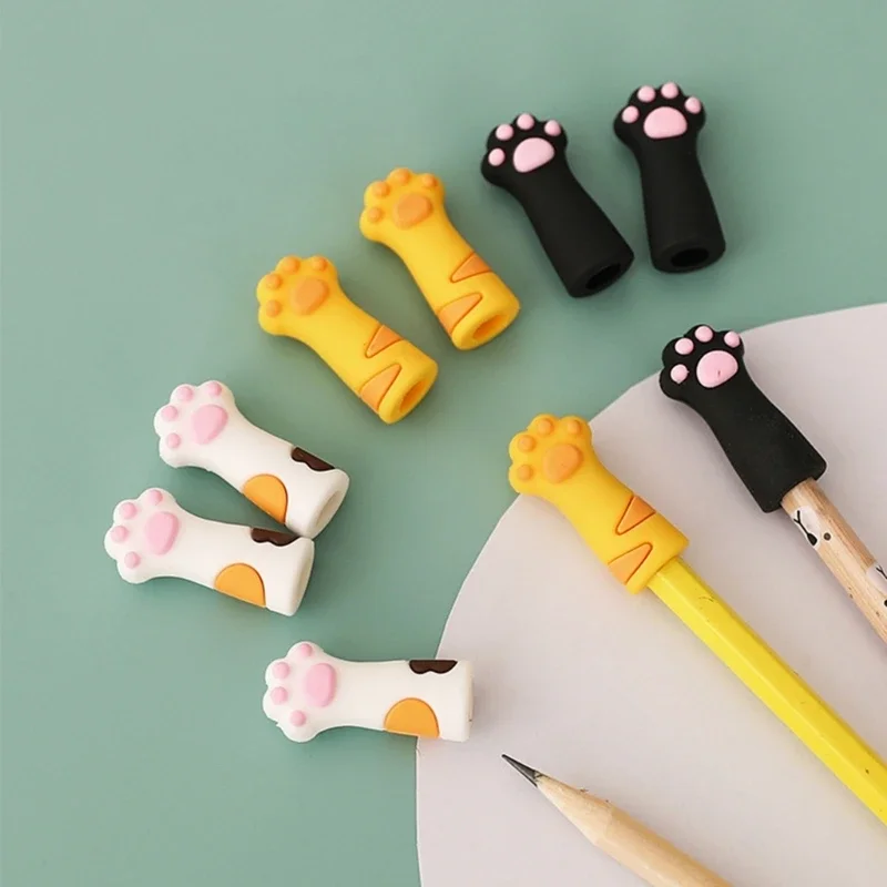 3 pièces mignon chat patte crayon dessin animé crayon Anti-mastication Silicone crayon capuchon pour enfant classe