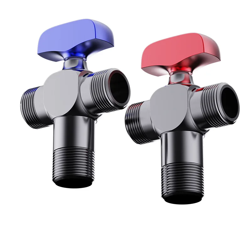 One Inlet Two Outlets Angle Valve Large Flow Hot Cold Triangle Switch Explosion-proof 4 Points Water Heater Toilet Ball Valve