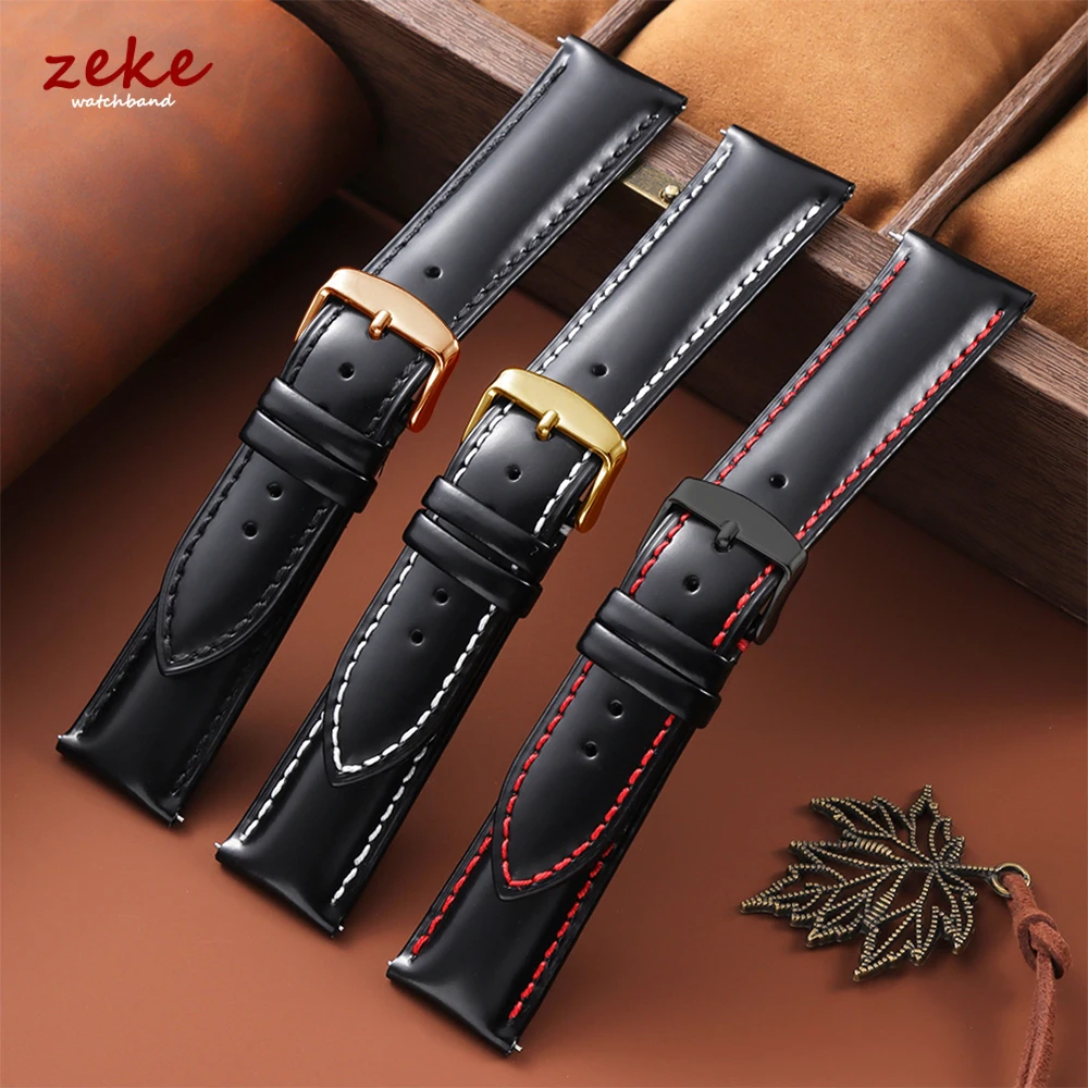 18/19/20/21/22mm Glänzende Ölwachs-Leder-Uhrenarmbänder für Herren Business Ersatz-Uhrenarmband Schwarz Braun Schnellverschluss-Armband