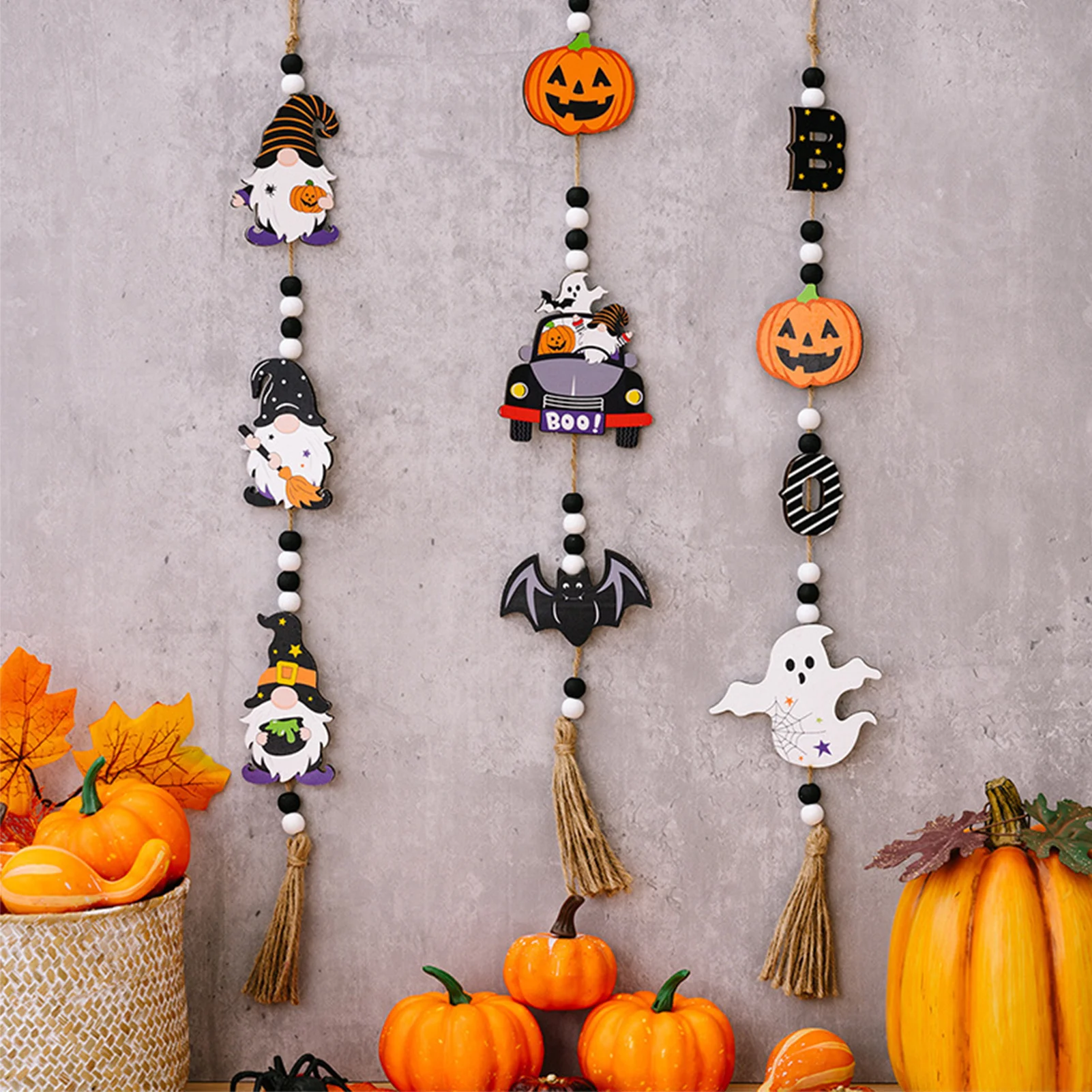 

Halloween Wooden Decorations Pumpkin Bat Ghost Faceless Doll Pendant Wall Decor Halloween Horror Props Home Decor Trick or Treat