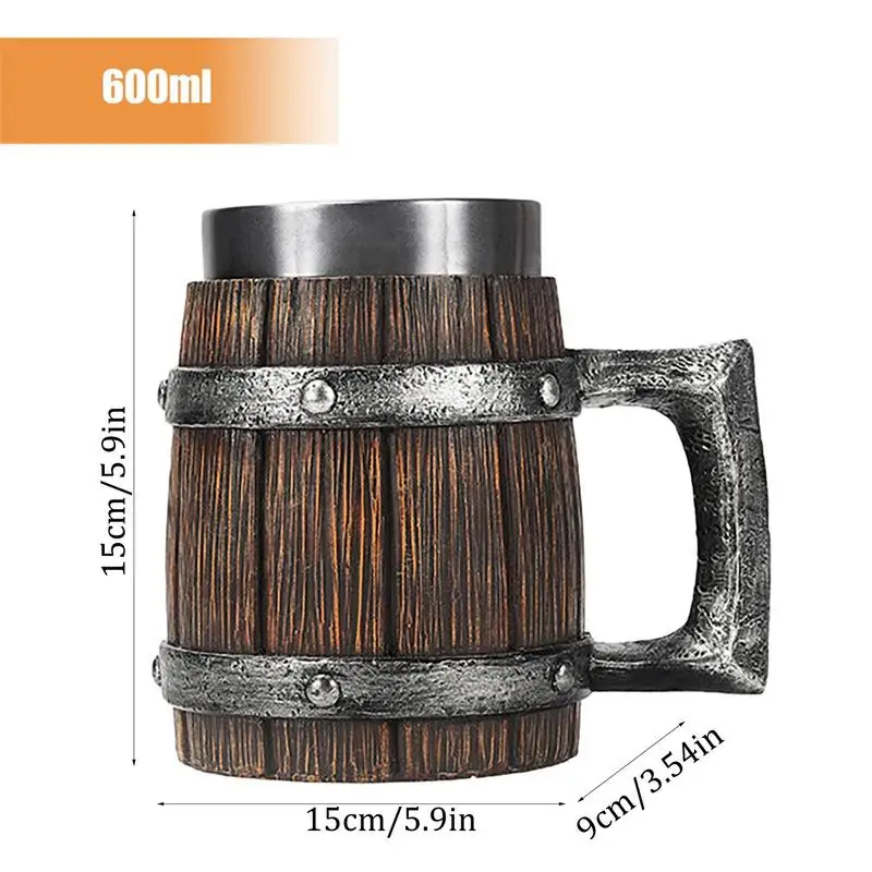 Viking Beer Mug 600ml Stainless Steel Medieval Tavern Tavern Antique Men\'s Barrel Coffee Cool Mug For Party Decoration Norse