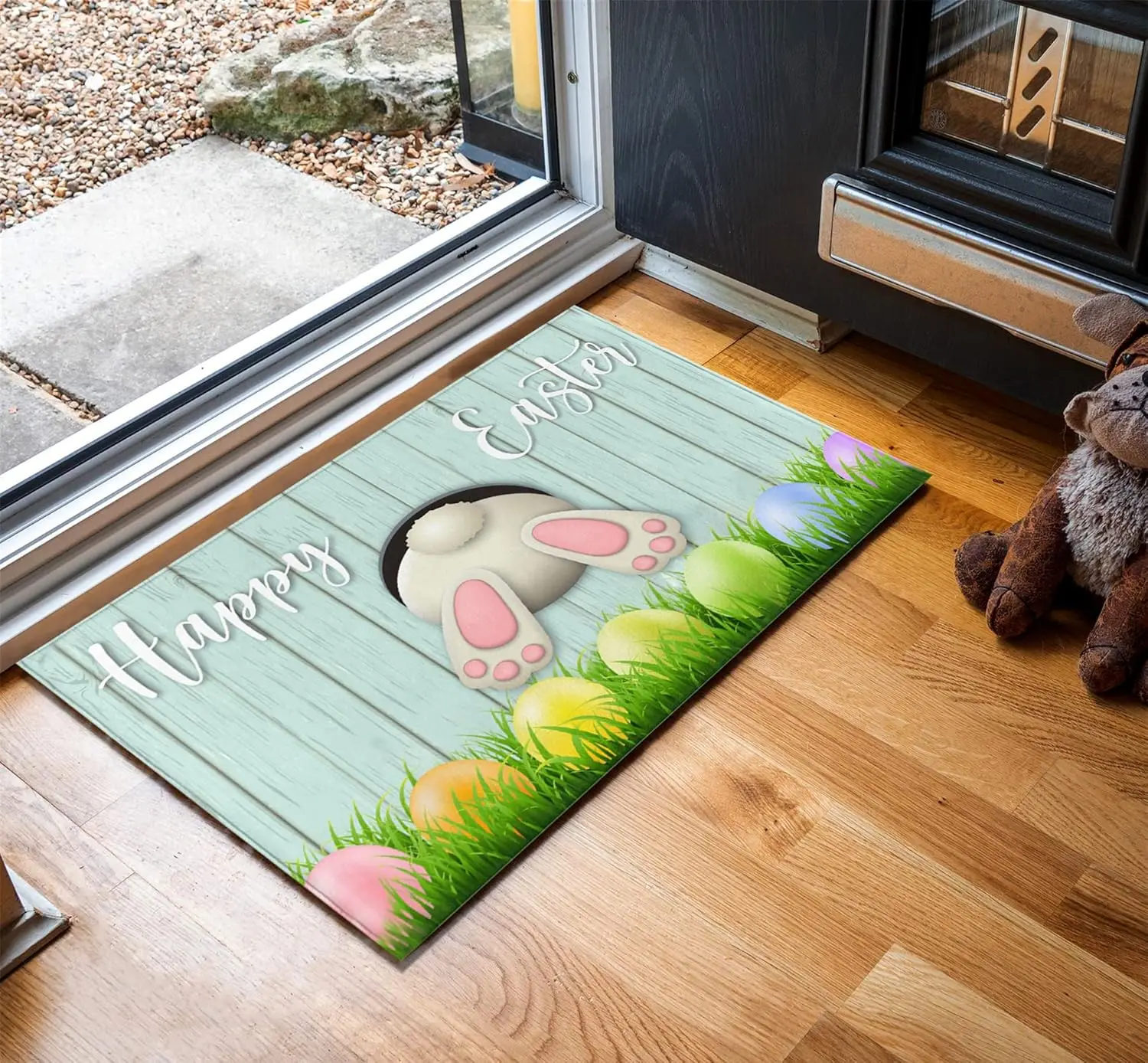 Easter Welcome Door Mat Bunny Tail Spring Floor Mat Entrance Bathroom Door Mat Non-Slip Kitchen Hallway Rugs Easter Decorations