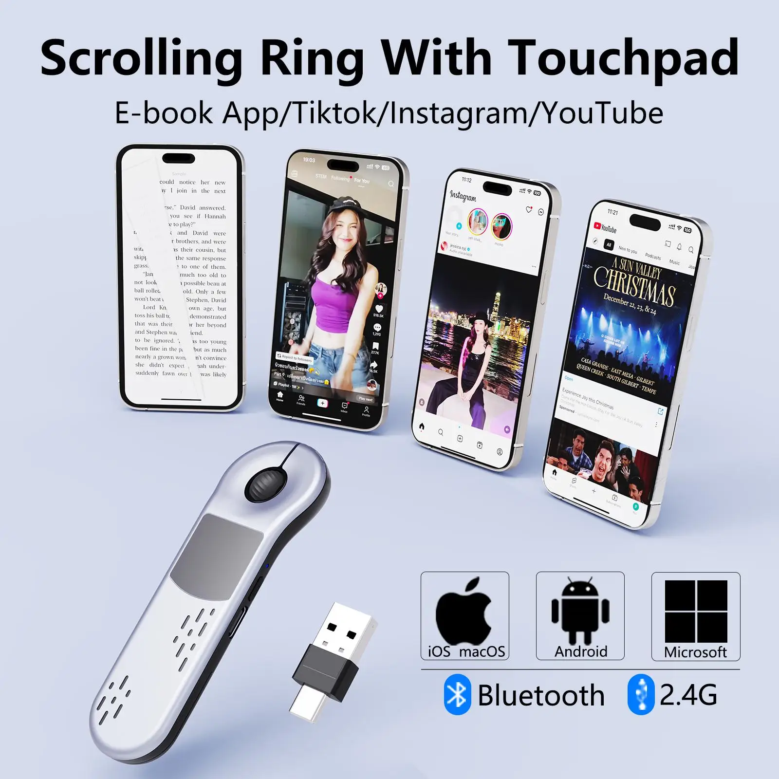ليزر سماعة لاسلكية تعمل بالبلوتوث ماوس التحكم عن بعد TikTok فيديو قصير PPT صفحة تحول تحكم الهاتف المحمول اللوحي Type-C & USB A #2