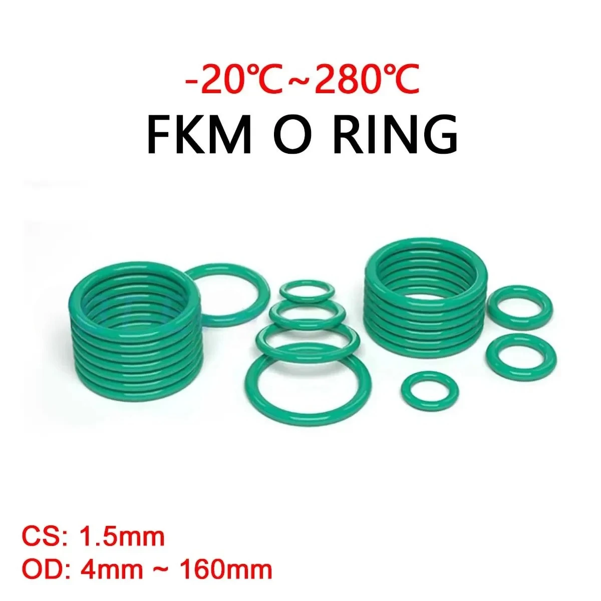 

FKM Green Fluorine Rubber O Ring CS 1.5mm OD 4mm ~ 160mm O-Rings Sealing Gasket Washer Oil Resistant Acid & Alkali Resistant