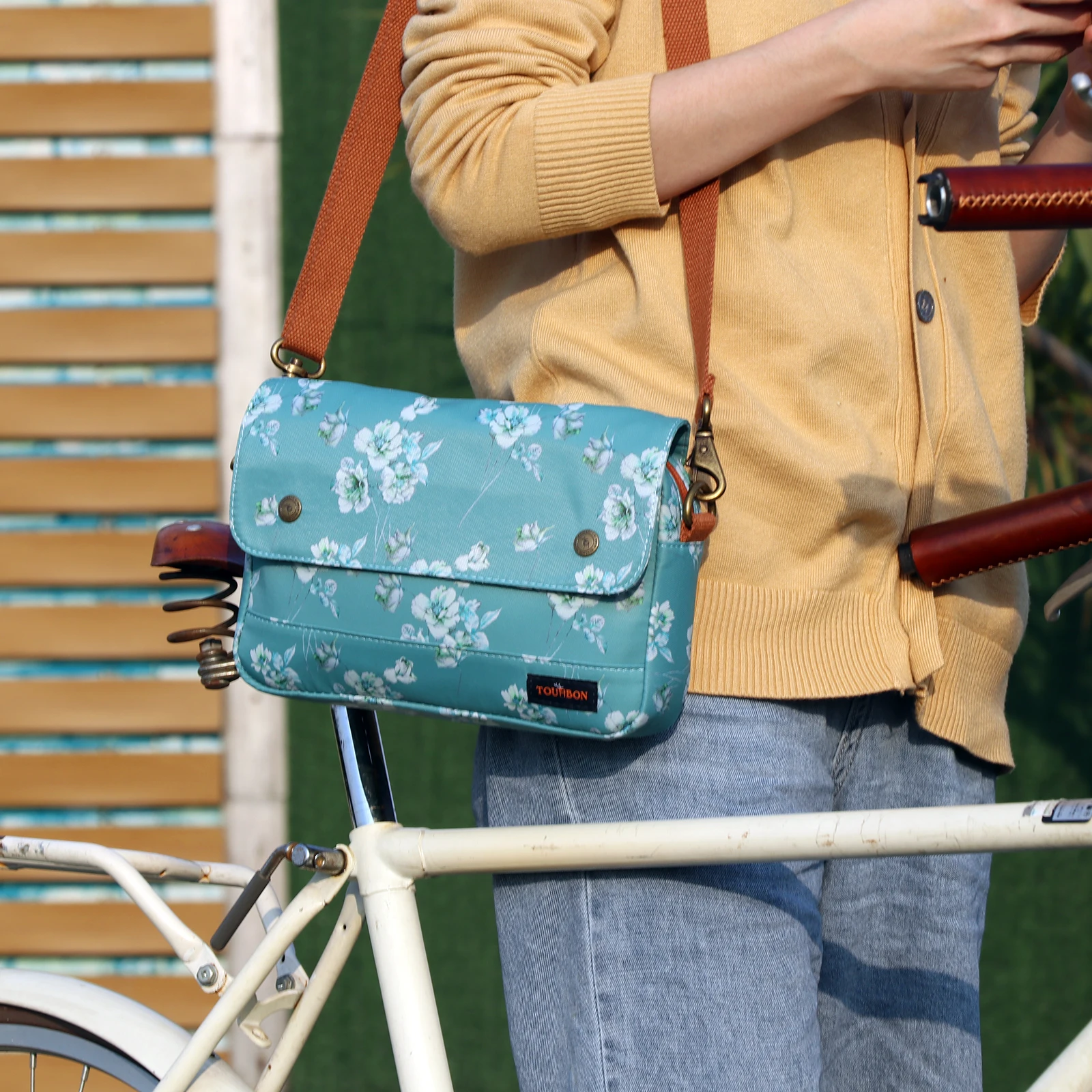 

Tourbon Cycling Accessories Vintage Canvas Bicycle Handlebar Bag Bike Frame Storage Pouch Single Pannier Bag Outdoor