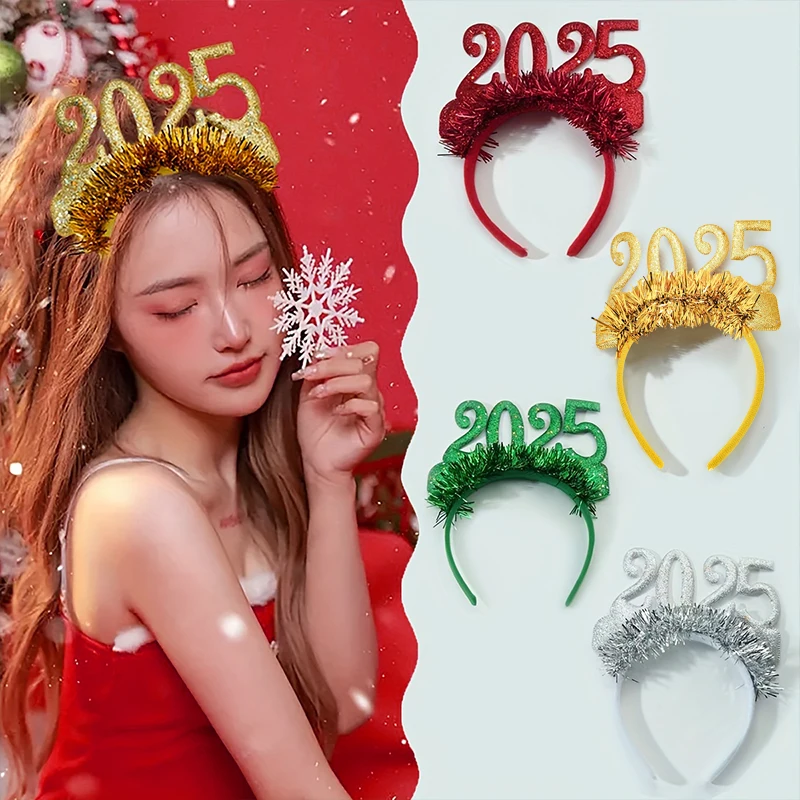 عيد الميلاد Headbands الشعر هوب بريق الترتر هيرباند هدايا عيد الميلاد 2025 السنة الجديدة غطاء الرأس اكسسوارات لوازم الحفلات