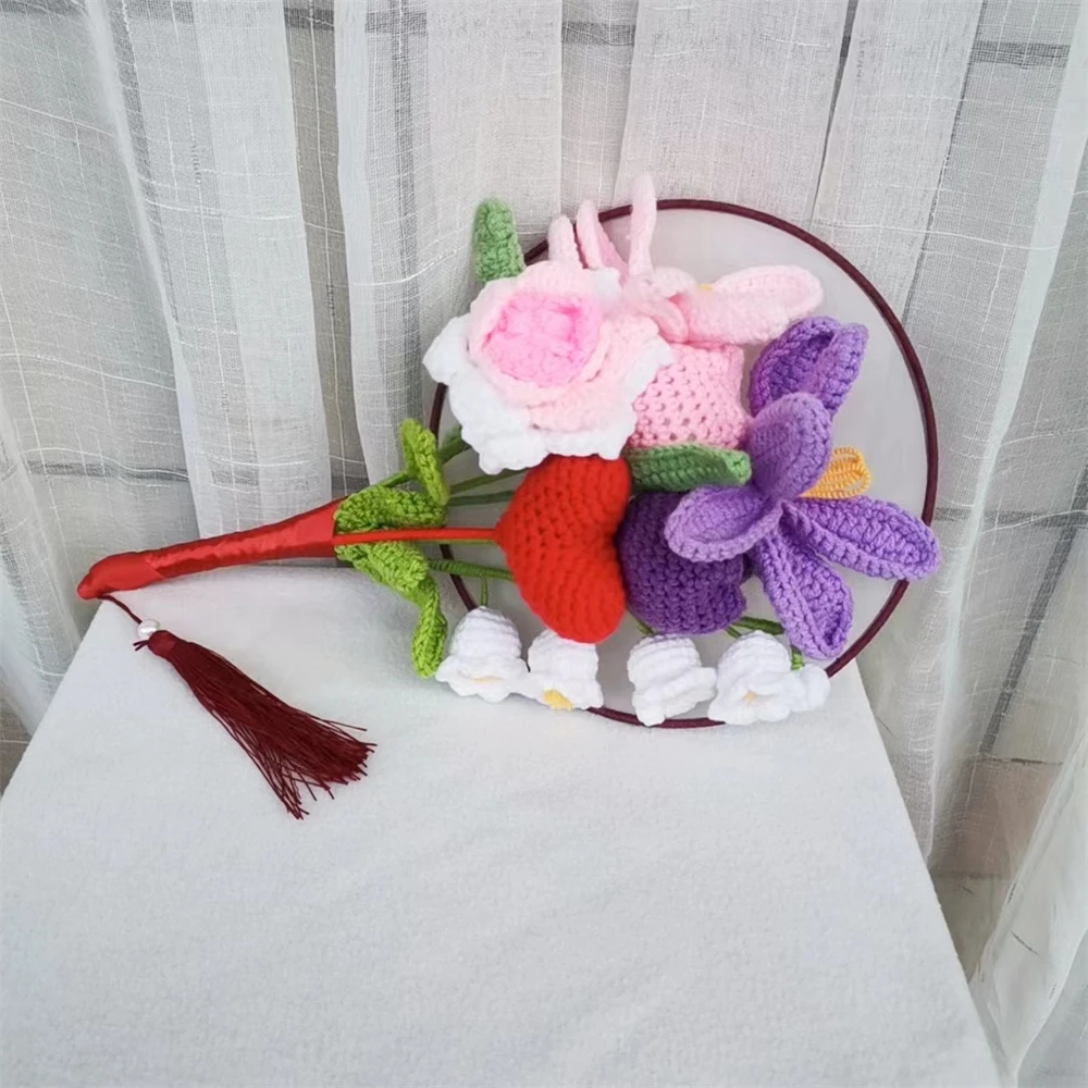 Hand-woven Rose Tulips Bouquet Finished Imitation Flower Weaving By Bridal Wedding Bouquet  Accessories Valentine's Day Gifts