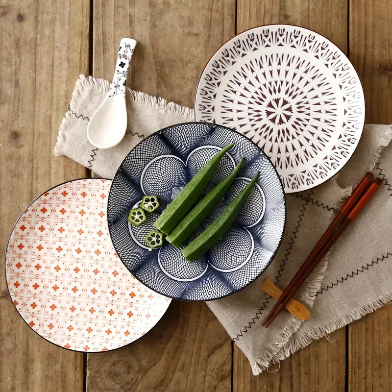 Ceramic Flat Plates The Dessert,Salad,Appetizer,Small Lunch Plate,Microwave,Oven,Dishwasher Safe.Kitchen Porcelain Dish,8 inch