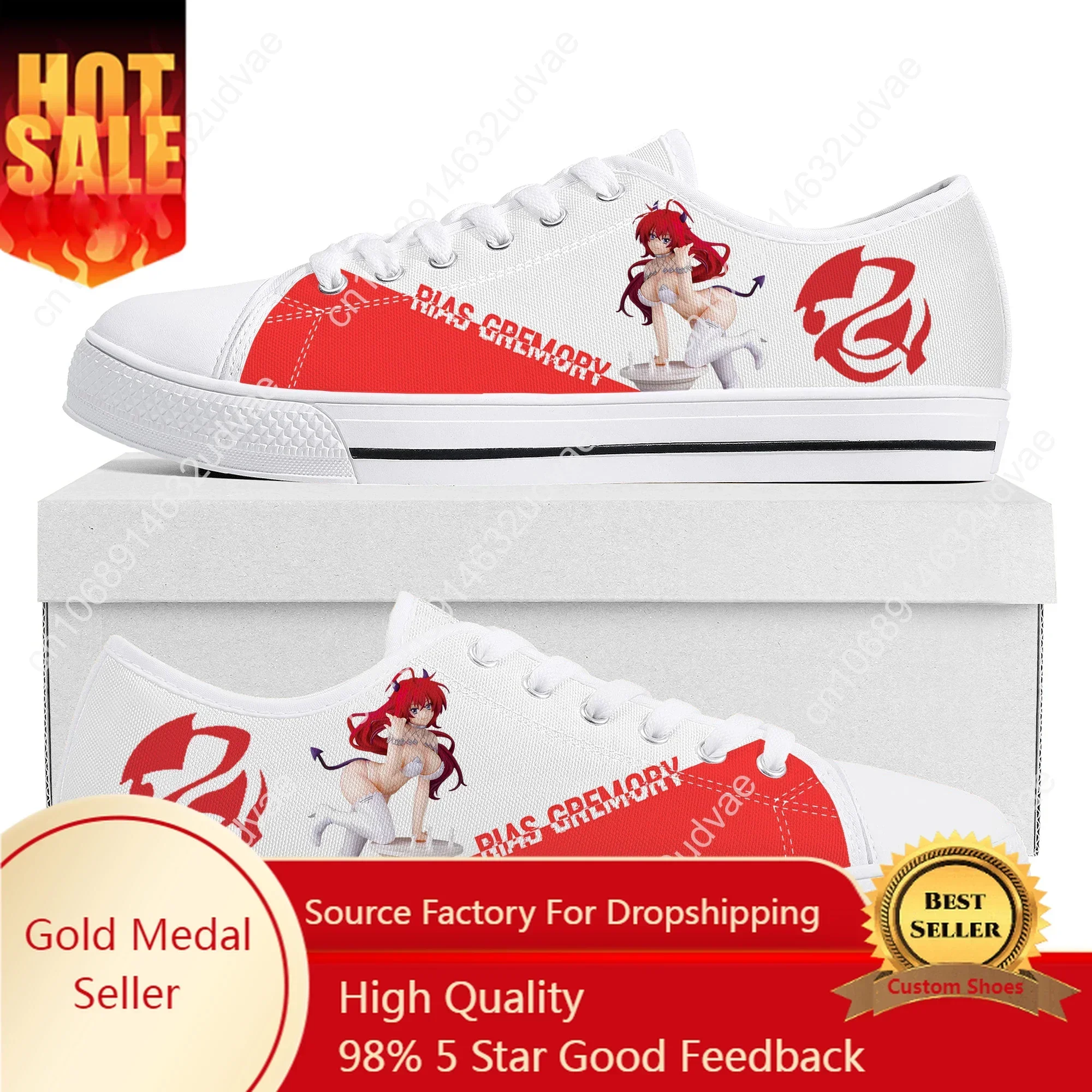 Anime High School DxD Rias Gremory Low Top Sneakers High Quality Mens Womens Teenager Canvas Sneaker Couple Shoes Custom Shoe