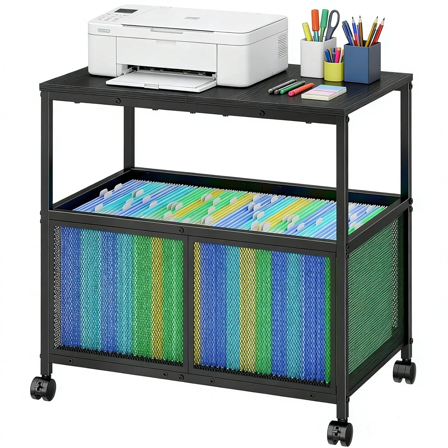 

Rolling File Cart with Wooden Tabletop, Mobile File Cabinet with Wheels Hanging Files, Filing Cabinet Organizer Printer Stand Fi