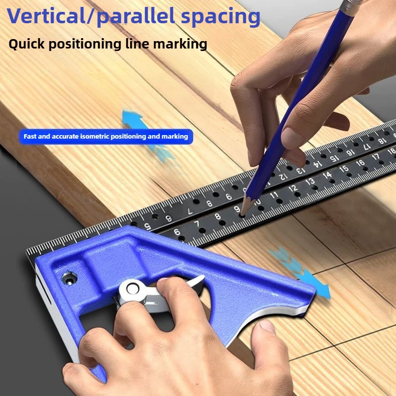 RUR Woodworking 3 In 1 300mm Adjustable Measuring Ruler  45-90 Degree Multi Combination Square Angle Finder Protractor Tools