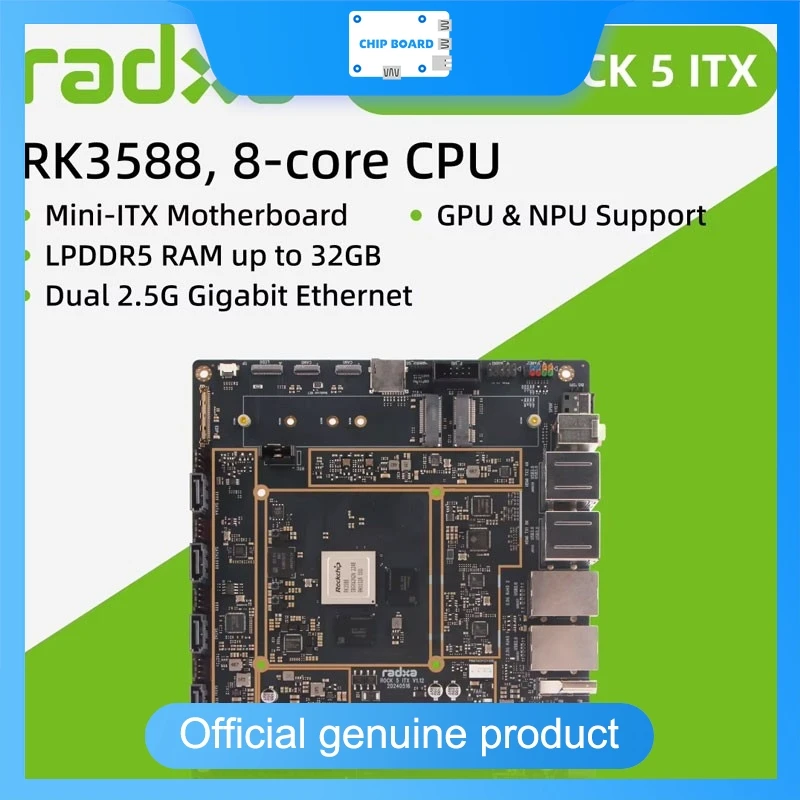 

Radxa ROCK 5 ITX Mini-ITX RK3588 Octa-Core Board, LPDDR5, 8K Output, SBC Development