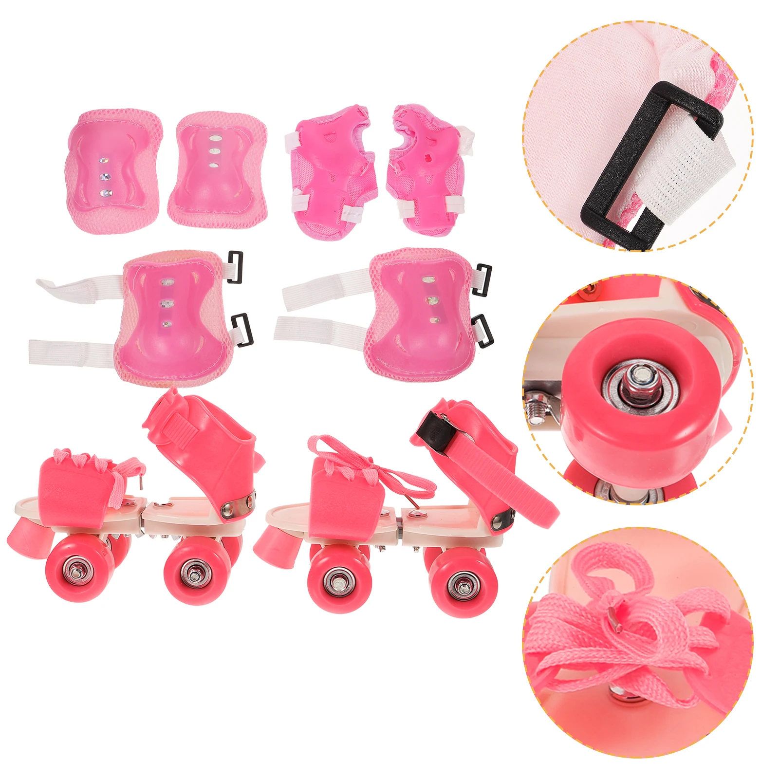 

1 set Roller Skates Set for Kids 26 32 Size Pink Double Row Quad Inline Skate Training Shoes Girls Protective Gear