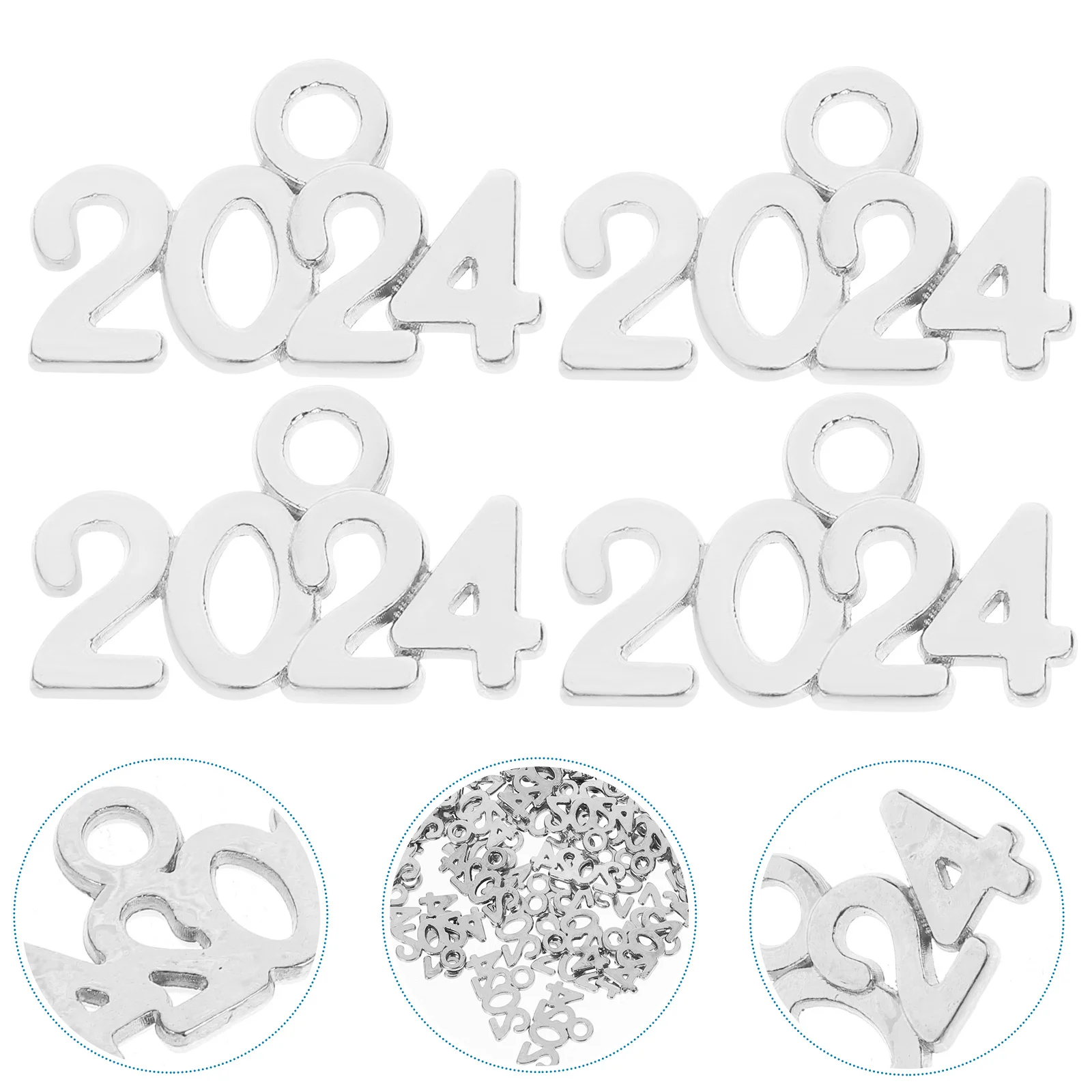 

100Pcs 2024 Charms Bulk Vintage Metal Pendants Zinc Alloy Number for DIY Jewelry Crafts Keychain Making 2024 Charm