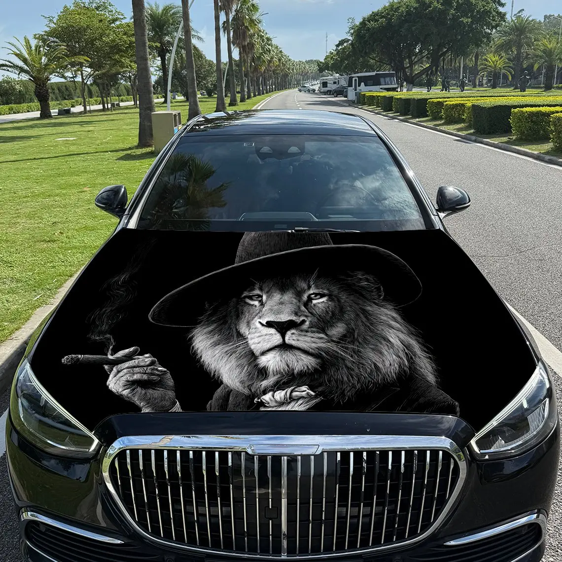 

Модная виниловая пленка для автомобиля с изображением курящего льва, водонепроницаемая наклейка на капот автомобиля из ПВХ, самоклеящиеся устойчивые к царапинам наклейки для крышки двигателя,