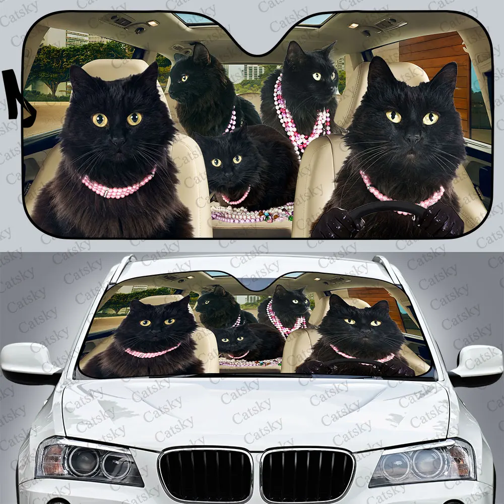 Black Cat Car Sunshade, Car Decoration Lovers Gift, Windscreen Sunshield for Car Window Sunshade Cover Foldable Uv Ray Reflector