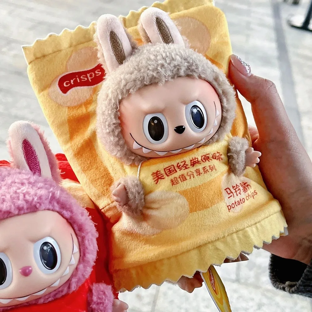 For Labubu The Monsters Figure Doll Potato Chip Packaging Clothes Cartoon Heartbeat Macaron Clothes For 15cm Labubu Decoration