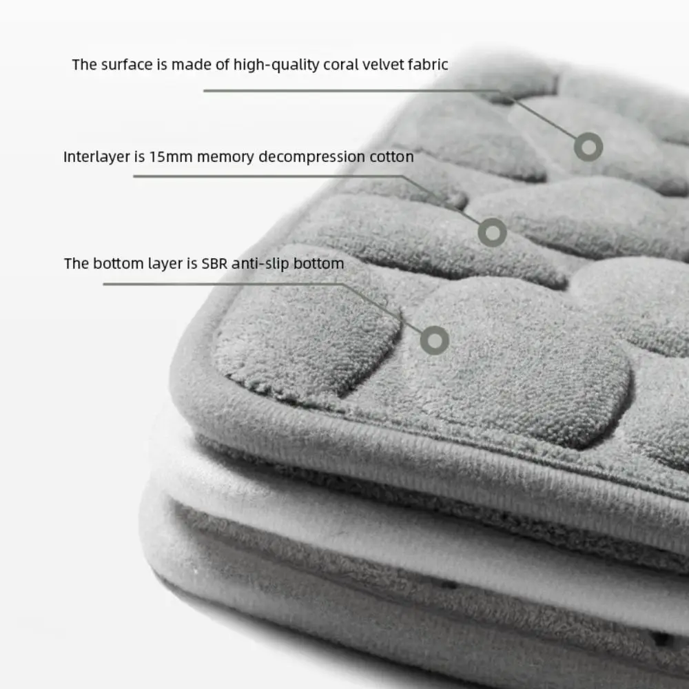 Practical Cobblestone Bath Mat Thickened Absorbent Bathroom Floor Mat Soft Non-slip Bathtub Floor Rug