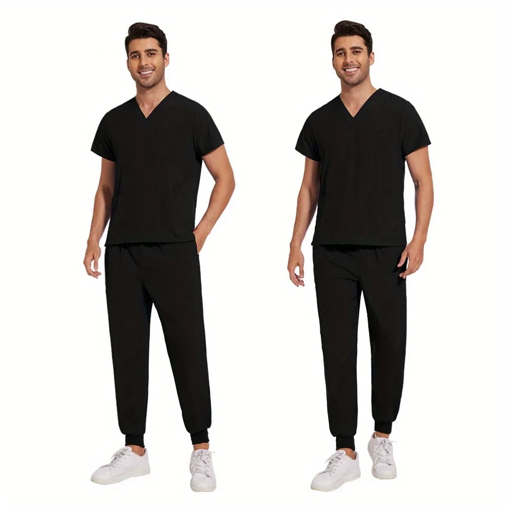 ملابس عمل مرنة سريعة الجفاف مكونة من قطعتين للرجال - مجموعة غسيل يدوية مريحة لموظفي رعاية الذكور في صالونات التجميل ومستشفيات الحيوانات الأليفة #5