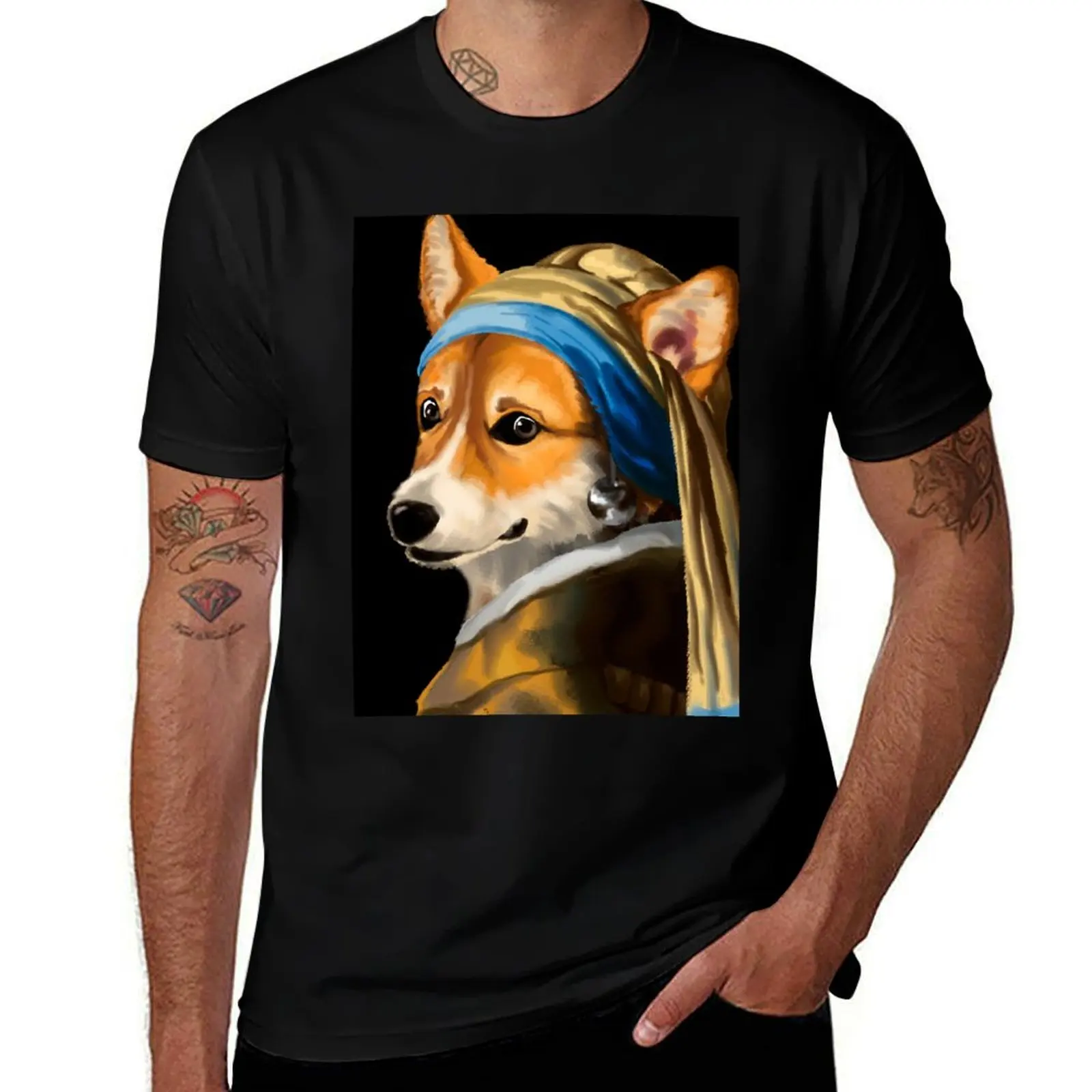 Girl with a Pearl Earring by Johannes Vermer, Vermer corgi T-Shirt Construction Work Tee Shirt T-Shirt