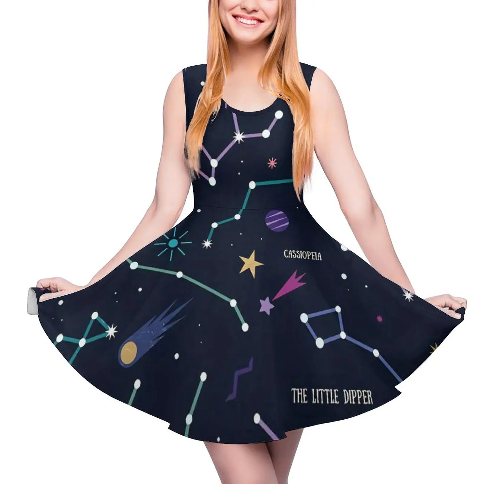 

The Galaxy Stars Dress Constellations And Night Sky Street Fashion Dresses Female Sexy Skate Dress Print Clothing Plus Size 4XL