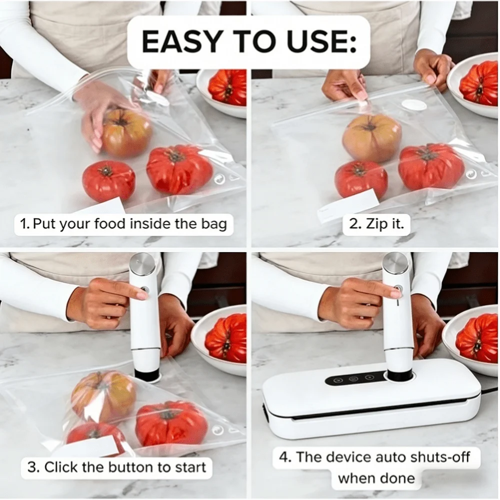 30pcs Reusable Vacuum Bags+1 Compact Vacuum Sealer Powerful Handheld Vacuum Sealer, Seal Meal Saver, Portable Food Sealer - view 5