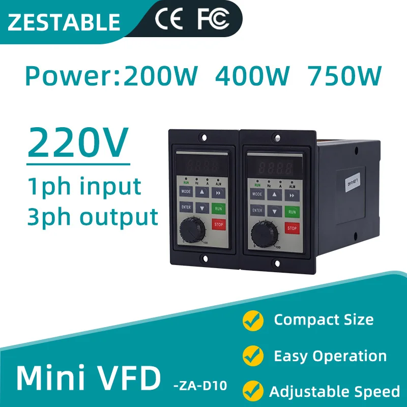Economical Mini VFD Variable Frequency Drive Converter 220V 0.2KW/0.4KW/0.75KW for AC Motor Speed Control Inverter