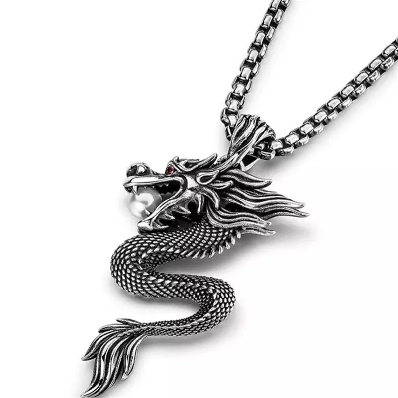 العرقية نمط زودياك الحيوان قلادة الرجال المجوهرات خمر الإغاثة التنين الأفعى قلادة الذكور المختنق الملحقات