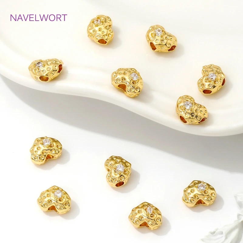 Separadores de cuentas de 6.7mm*8.5mm, cuentas espaciadoras de latón chapado en oro de 18K con forma de corazón para accesorios de joyería, suministros para hacer pulseras DIY.