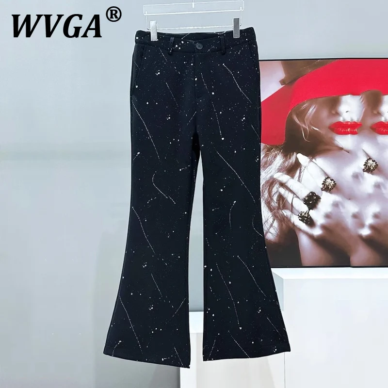 

WVGA Spring Autumn New Men's Tide High Street Original Starry Sky Splash-ink Design Flared Straight Chic Casual Suit Pants W8377