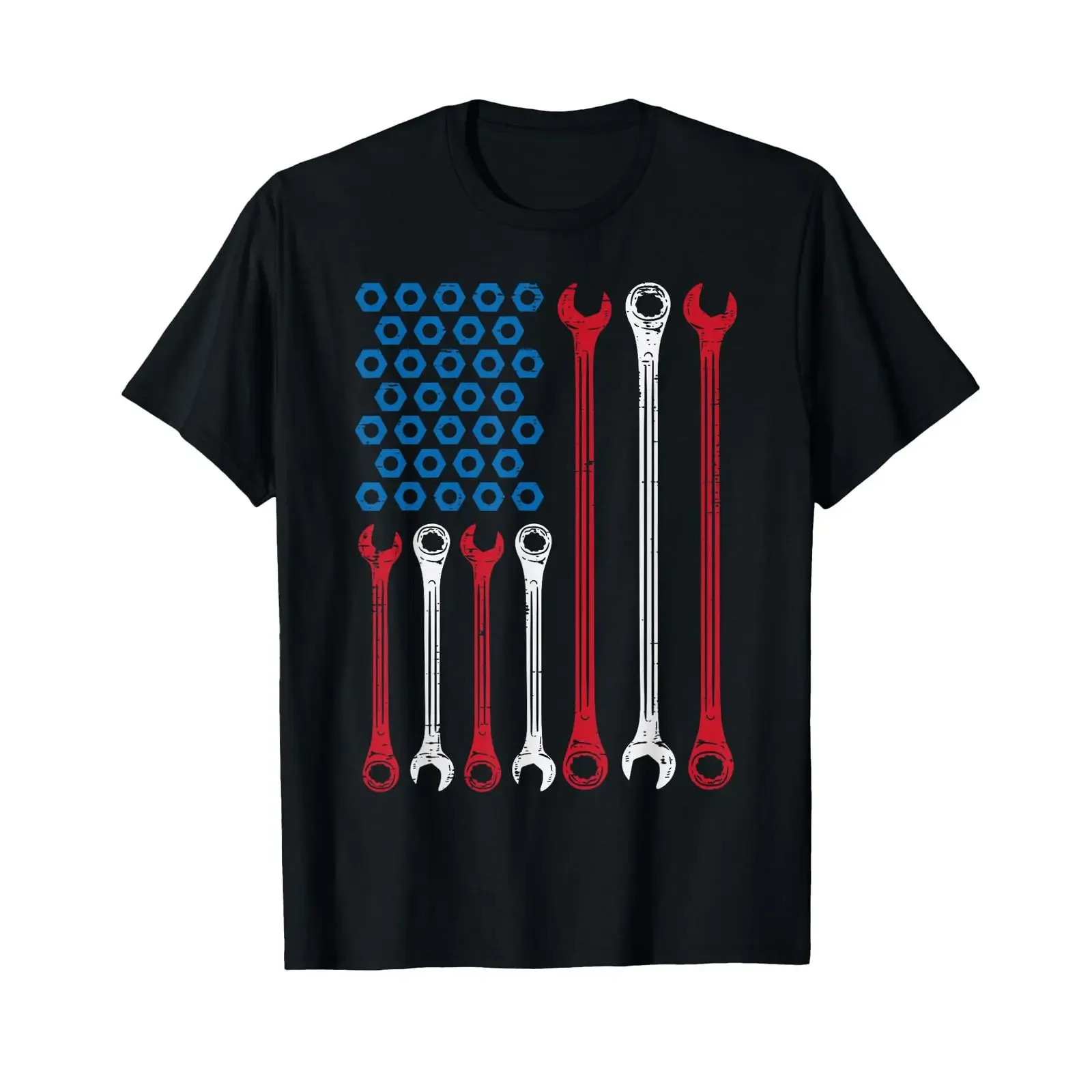 Wrench Flag Vintage Fathers Day Patriotic Mechanic Dad Men T Shirt vintage Washed Breathable Soft graphic Top For Everyday Wear