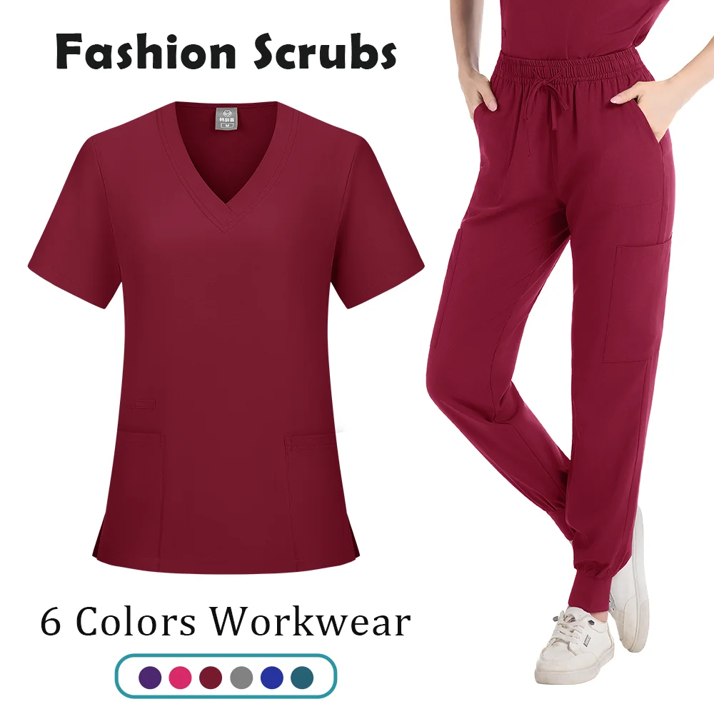 

Soft Breathable Nurse Uniform Jogger Suit Women's Scrubs Set Medical Clinical Clothes Doctor Nursing Uniforms V-neck Top Pants